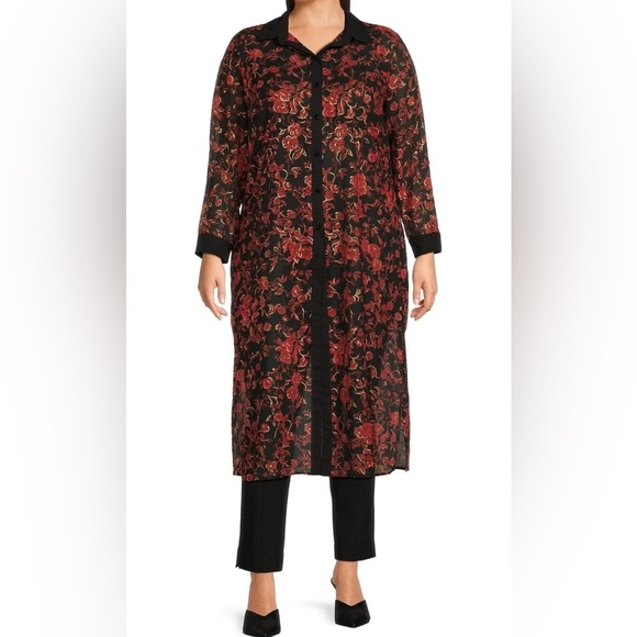 NEW 2X Plus Size Slim Factor by Investments Baroque Floral Long Sleeve Top $99 - Picture 1 of 12
